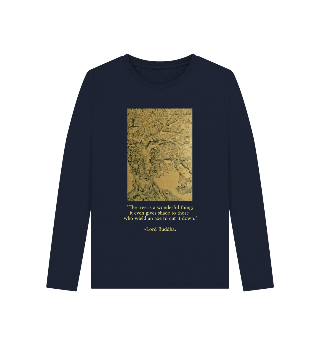Navy Blue Printed Long Sleeve T Shirt