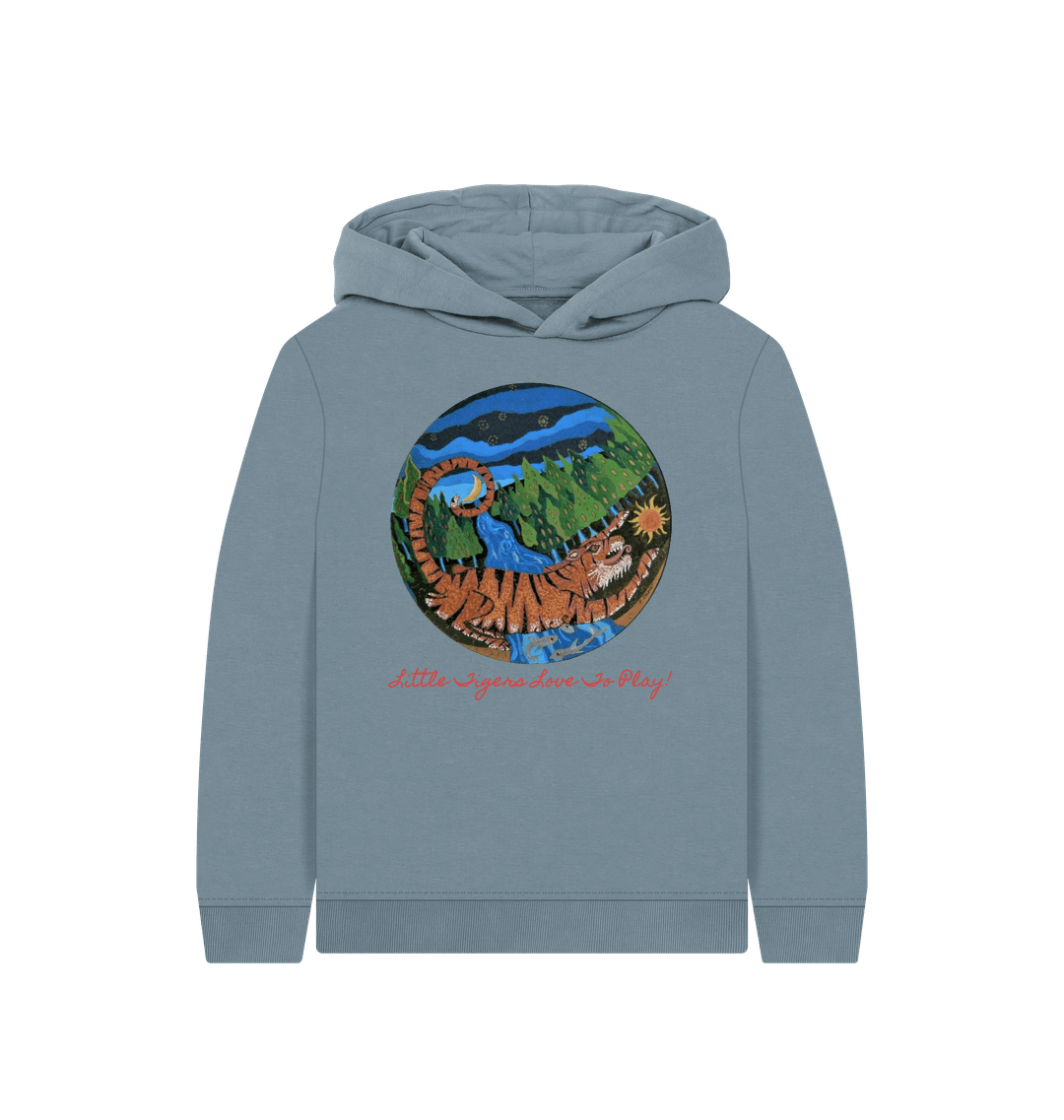 Stone Blue Printed Kids Hoodie