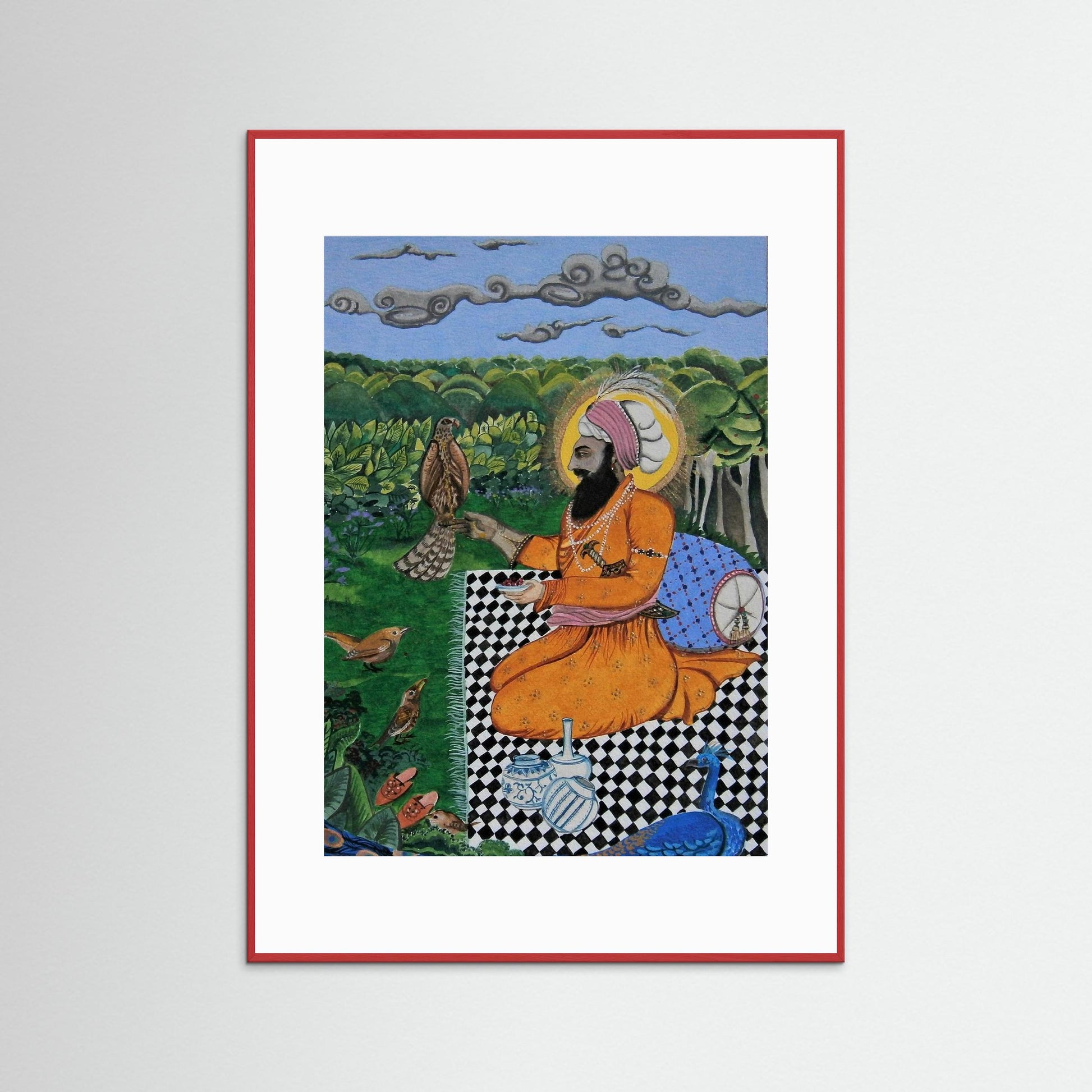Guru Hargobind Feeding Birds.