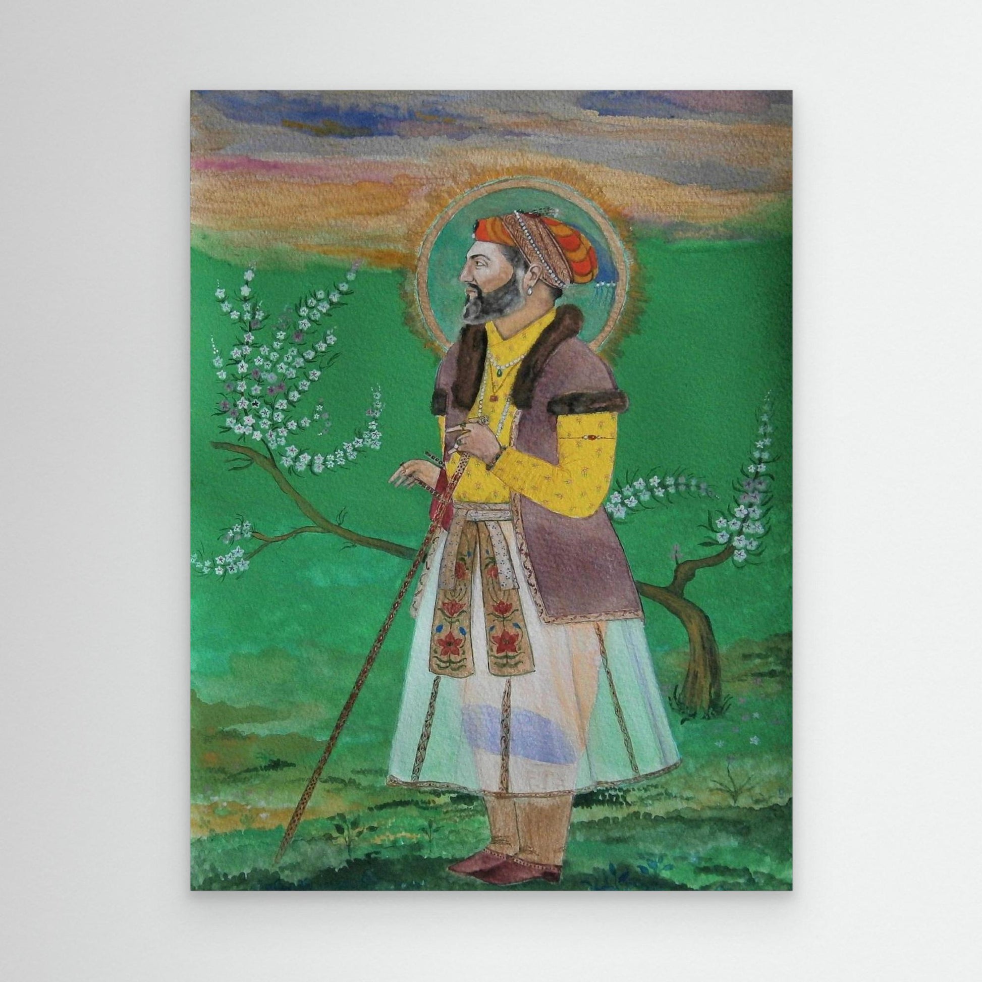 Emperor Shah Jahan In a Purple Velvet Tunic.